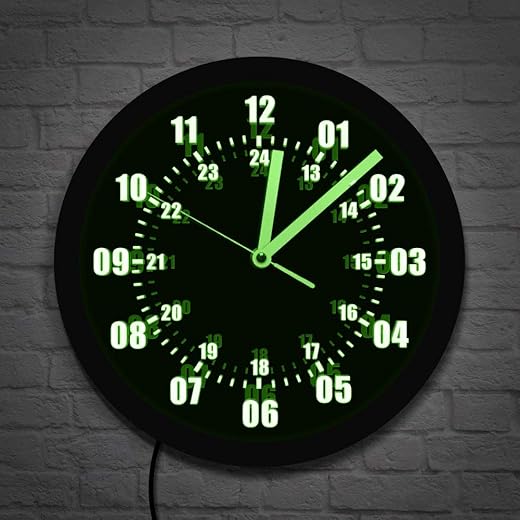 The Geeky Days Military Time 24 Hours Display Neon Sign Wall Clock with LED Backlight Military World Time Zone Amateur Neon Sign LED Wall Clock