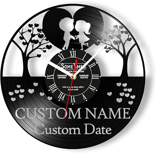 The Geeky Days Personalized Wedding Wall Clock, Marriage Sign Anniversary Vinyl Wall Clock Romantic Decor Wall Watch Clock Silent Movement Battery Operated for Couple Anniversary Valentine Gift 12''