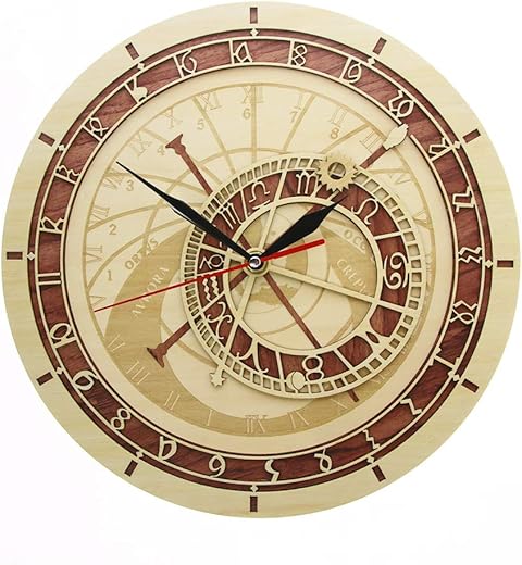 The Geeky Days Prague Astronomical Clock in Wood Czech Republic Medieval Astronomy Wall Art Astrology Decorative Wall Watch Artwork Prague Gift