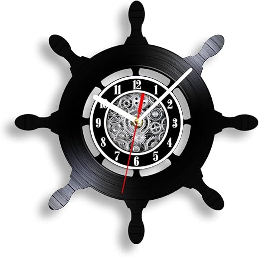 The Geeky Days Ship Wheel Silent Non Ticking Vinyl Record Wall Clock Ships Boat Yacht Steering Wheel Sailor Heritage Nautical 12inch Hanging Watch for Captain Gift