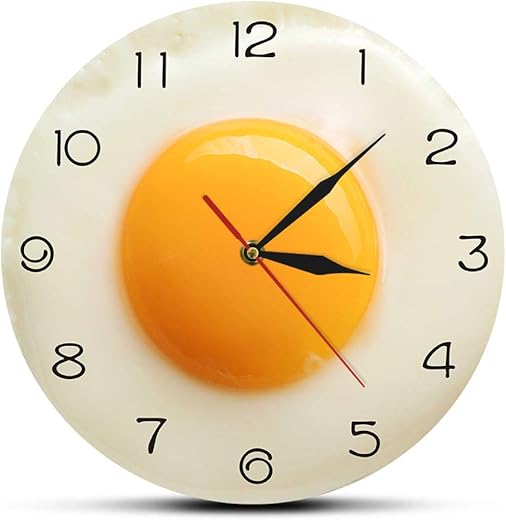 The Geeky Days Sunny Side Up Fried Egg Kitchen Wall Clock 3D Flat Design Breakfast Food Wall Art Dining Room Interior Decor Silent Non Ticking Watch