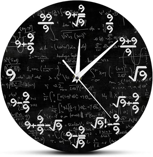 The Geeky Days The Nines Math Wall Clock, Math Clock Wall Watch Modern Decorative Silent Non Ticking Battery Operated Math Equation Wall Clock Formulas Mathematical Wall Art for Classroom 12 Inch