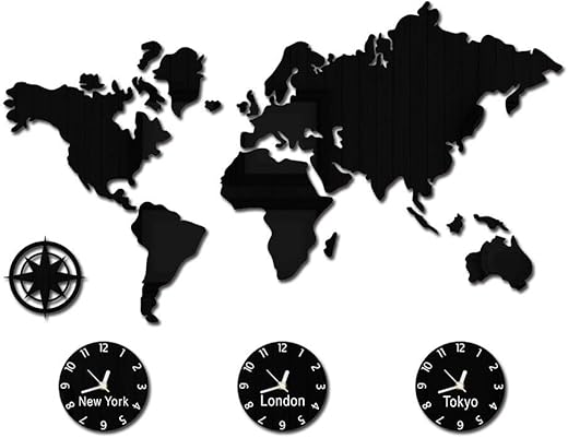 The Geeky Days World Map Large Wall Clock Personalized City Time Zone Battery Operated Silent Non Ticking Wall Watch Office Geographic Wall Art Decor (Normal Design)