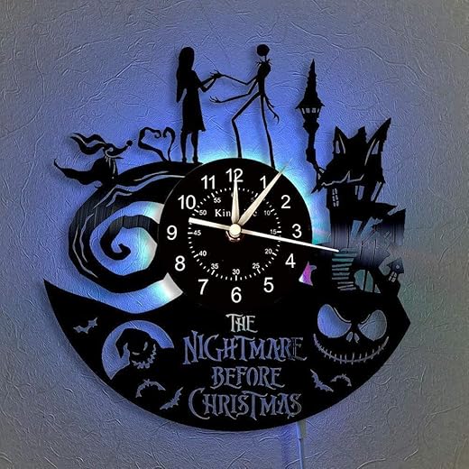 The Nightmare Before Christmas Vinyl Record Wall Clock LED Light 12 Vinyl CD Quartz Clock |Creative Hanging Lamp 7 Color Luminous Wall Clock (with LED) | Handmade Interior Home Decor