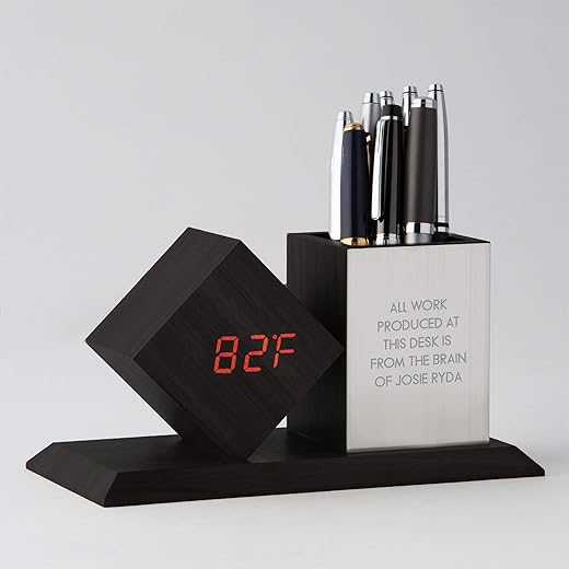 THINGS REMEMBERED Engraved Grey Digital Clock and Pen Cup Desk Organizer (Free Customization)