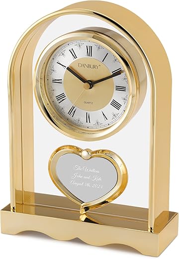 THINGS REMEMBERED Engraved Personalized Gold Tone Arch Heart Clock (Free Customization)