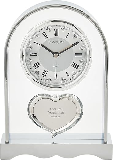 THINGS REMEMBERED Engraved Silver Arch and Heart Mantel Clock (Free Customization)