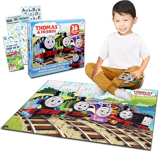 Thomas The Train Floor Puzzle for Kids, Toddlers - Bundle with 36 Pc Thomas and Friends Floor Puzzle, Crenstone Stickers, More | Thomas The Train Toys for Boys