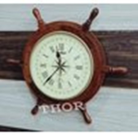 Thor Instruments Nautical Brown Wooden Ship Wheel Wall Clock - Pirate Home Decor Vintage style 19