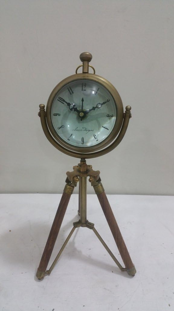 THOR INSTRUMENTS Nautical Maritime ~ Antique Brass Clock with Tripod Finish Desktop ~ Table Clock Decor Rustic Vintage Home Decor Gifts