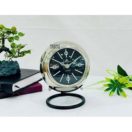 THOR INSTRUMENTS Retro Battery Operated Table Top Clock, Modern Round Desk Clocks Almost Silent, Easy to Read for Living Room