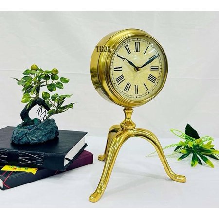 THOR INSTRUMENTS Table Clock, European Style Desk Clock Battery Operated Non-Ticking Mantle Clock for Home Decor