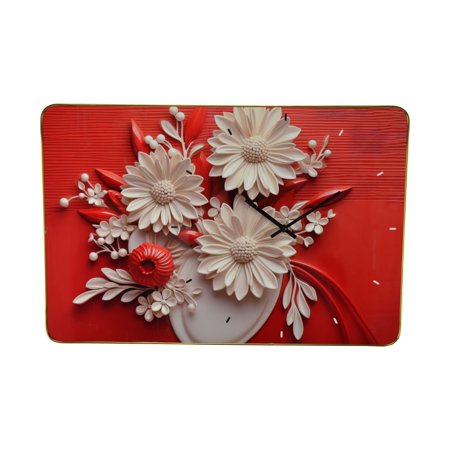 Threestar 24 Inch Red and White Floral Wall Clock