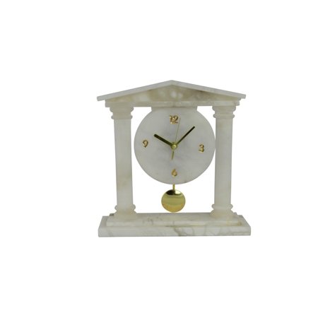 Three Star Import & Export 11.5 x 12 in. Alabaster Clock with Pendulum