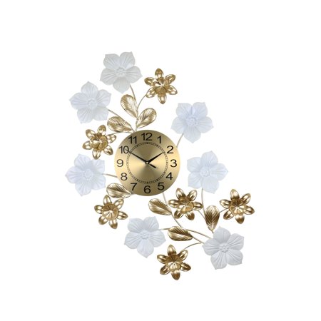 Three Star Import & Export YC980 34 x 26 in. Gold & White Wall Clock with Flowers