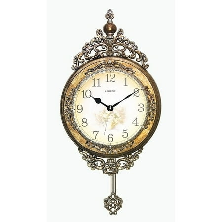 Three Star Import & Export ZP907 29 x 15 in. Gold & Silver Wall Clock with Pendulum