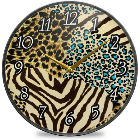 Tiger Print Zebra Skin Leopard Texture Animal Skin Background Wall Clock, Silent Non-Ticking Easy To Read Round Decorative Acrylic Wall Clock Art, For Living Room Home Office School 9.5 Inch