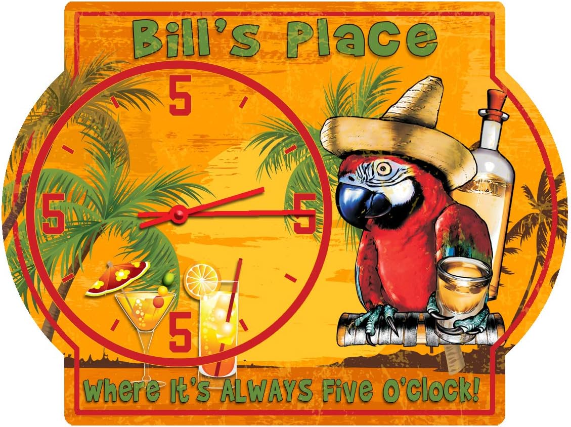 Tiki Bar Always Five O'clock Tequila Parrot Wall Clock - Personalized