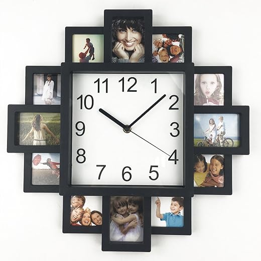 Timelike DIY Frame Clock, Black, 40cm x 40cm x 4.5cm, Analog Display, Protects Photos, Kids Art, Embroidery Designs