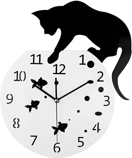 Timelike Fishbowl Cat Clock/Creative Wall Clocks/Home DIY Decoration Watch/Cat on Clock Living Room Mirror 3D Wall Design