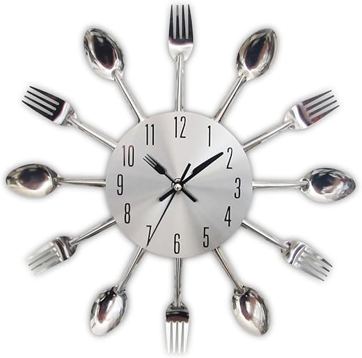 Timelike Kitchen Wall Clock, 3D Removable Modern Creative Cutlery Kitchen Spoon Fork Wall Clock Mirror Wall Decal Wall Sticker Room Home Decoration