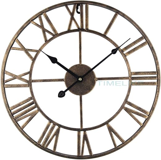 Timelike Large Roman Wall Clock, Rustic Vintage Metal Wall Clock Oversized Big Wall Clock Home Living Room Art Wall Decor (Gold, 16 Inch)