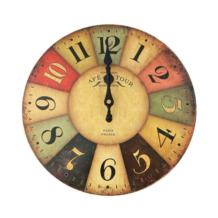 Tinksky Vintage Rustic Country Tuscan Style Wooden Decorative Round Wall Clock (Color figures)