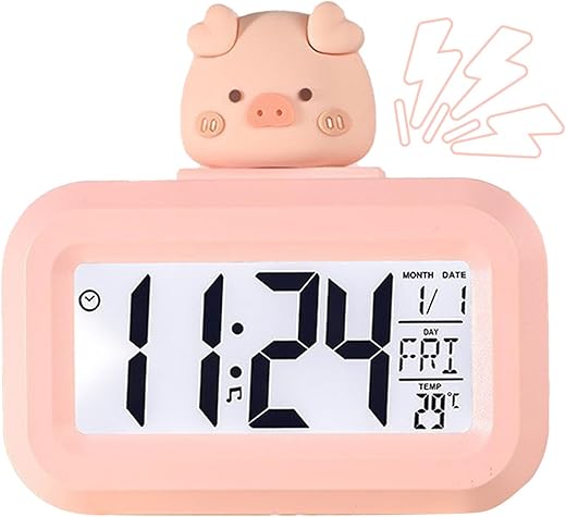 Tissting Electronic Clock Cute Pink Pig White Sheep Shape Plastic Digital Alarm Clock LED Screen Desktop Electronic Alarm for Bedroom Living Room(Pig)