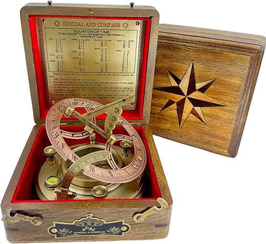 Top Grade 5'' Large Perfectly Calibrated Brass Nautical Sundial Compass, Antique Vintage Style Gifts for Anniversary, Timeless Love Gifts for Him & Her, Perfect for Weddings, Father’s Day