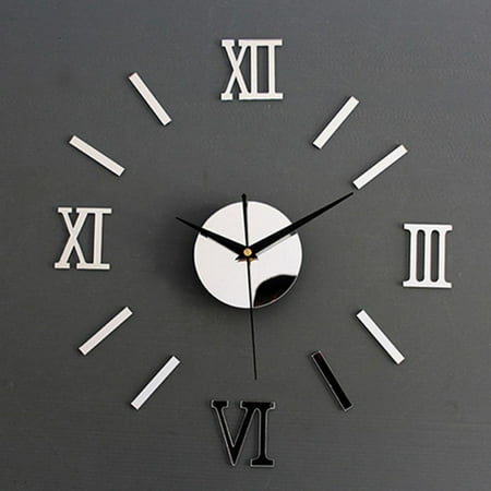 Topumt DIY 3D Wall Clock Roman Numerals Large Mirror Surface Luxury Big Art Clock Decor