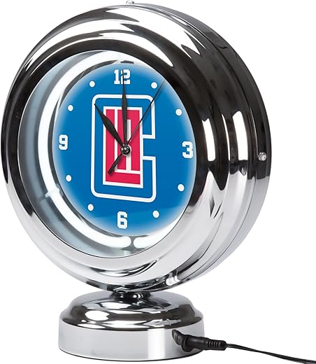 Trademark Gameroom Los Angeles Clippers NBA Chrome Retro Style Tabletop Neon Clock