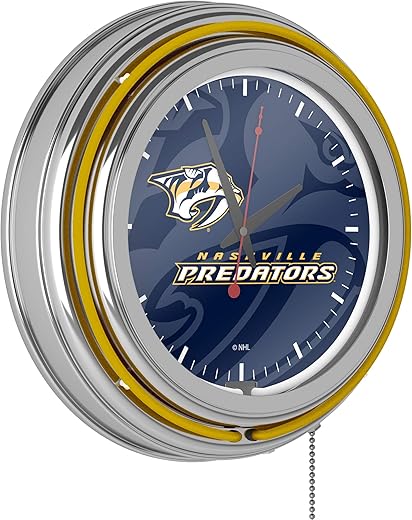 Trademark Gameroom NHL Chrome Double Rung Neon Clock - Watermark - Nashville Predators