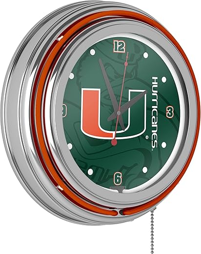 Trademark Gameroom University of Miami Chrome Double Rung Neon Clock - Fade