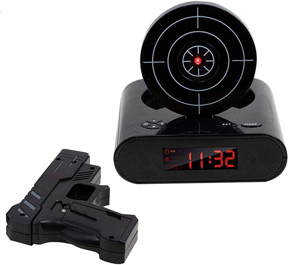 Trademark Games 72-CB340 Toy Gun Alarm Clock Game, 3.875x7.875x7, White/Black