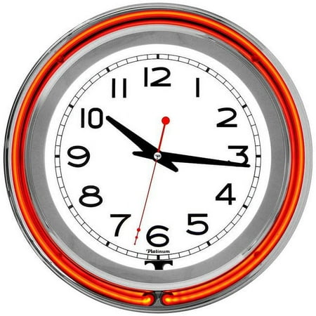 Trademark Global 14 in. Double Ring Neon Clock Orange Outer White Inner