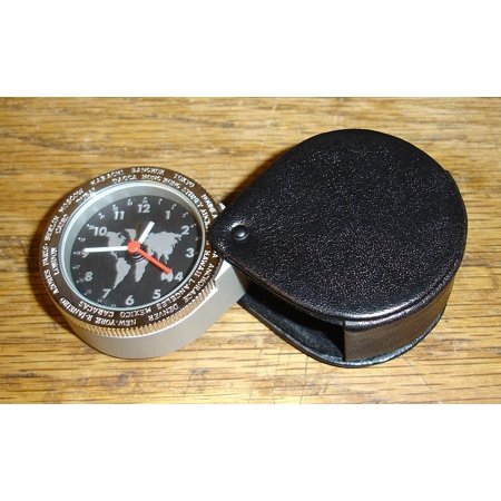 Travel Alarm Clock with Black Swivel-Back Leather case