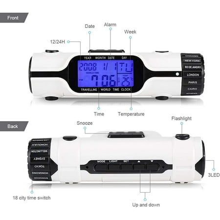 Travel Alarm Clock With Led Torch, Flashlight Led Digital World Time For Travel Ala[2447]