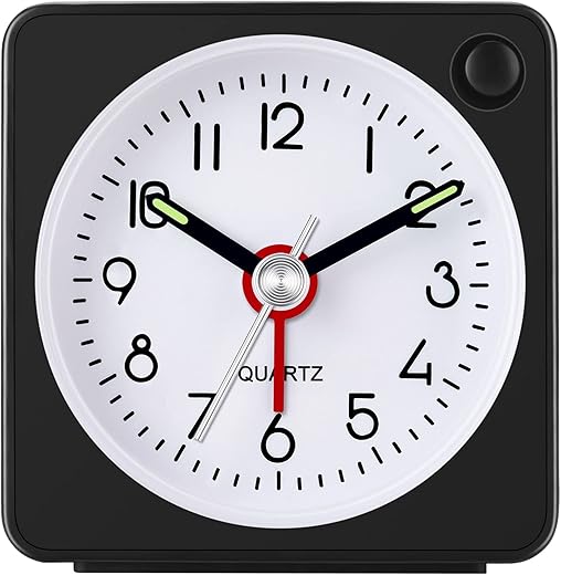 Travel Analog Alarm Clock, 2.25 inch, Ultra Small Clock with Snooze and Light Function, Super Silent Non Ticking, Battery Operated, Easy Setting