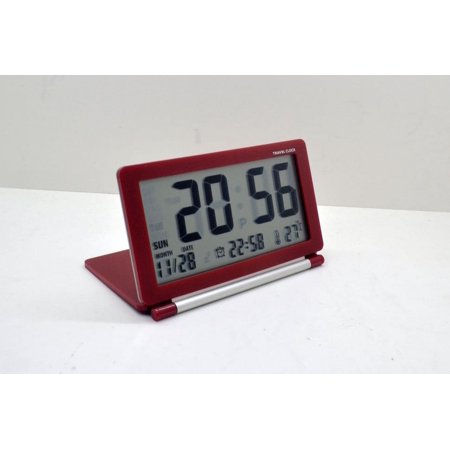 Travel Clock, Large Number Display Alarm Clock with Temperature, Battery Powered Small Desk Clock -Red