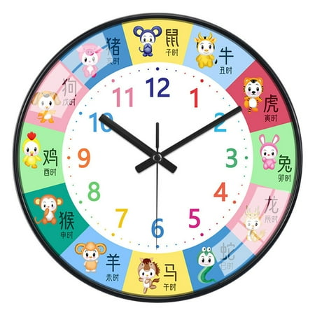 Trayknick Colorful Round Wall Clock Homeschool Room Wall Clock Colorful Silent Wall Clock for Kids Room Decor Teach Time Telling Skills Bedroom Classroom