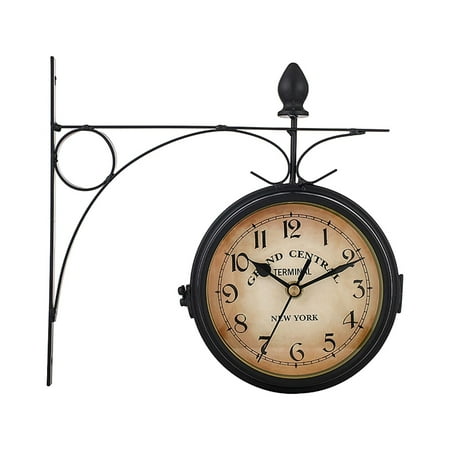 Trayknick Metal Wall Clock Classic Retro Wall Clock Vintage Wall Clock with Iron Rack Europe Double-sided Battery Operated Room Bedroom Indoor Digital Analog