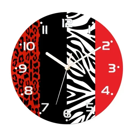 Trendy Black Red Leopard Zebra Animal Print Round Wall Clock for Living Room Modern Cheetah Stripes Wall Clock Home r Gift