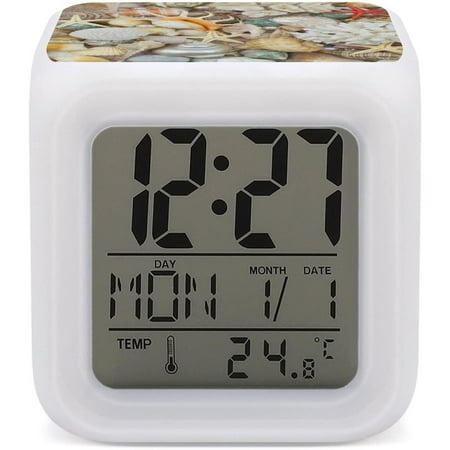 Tropical Seashells, Pearls, Corals And Starfishes Sea Life Mini Digital Alarm Clock[3274]