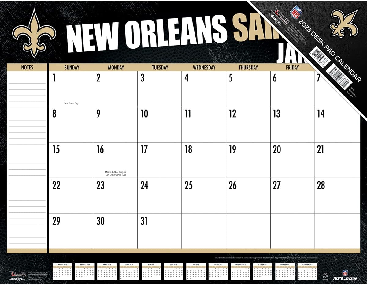 Turner Sports New Orleans Saints 2023 22X17 Desk Calendar (23998061544), Multi