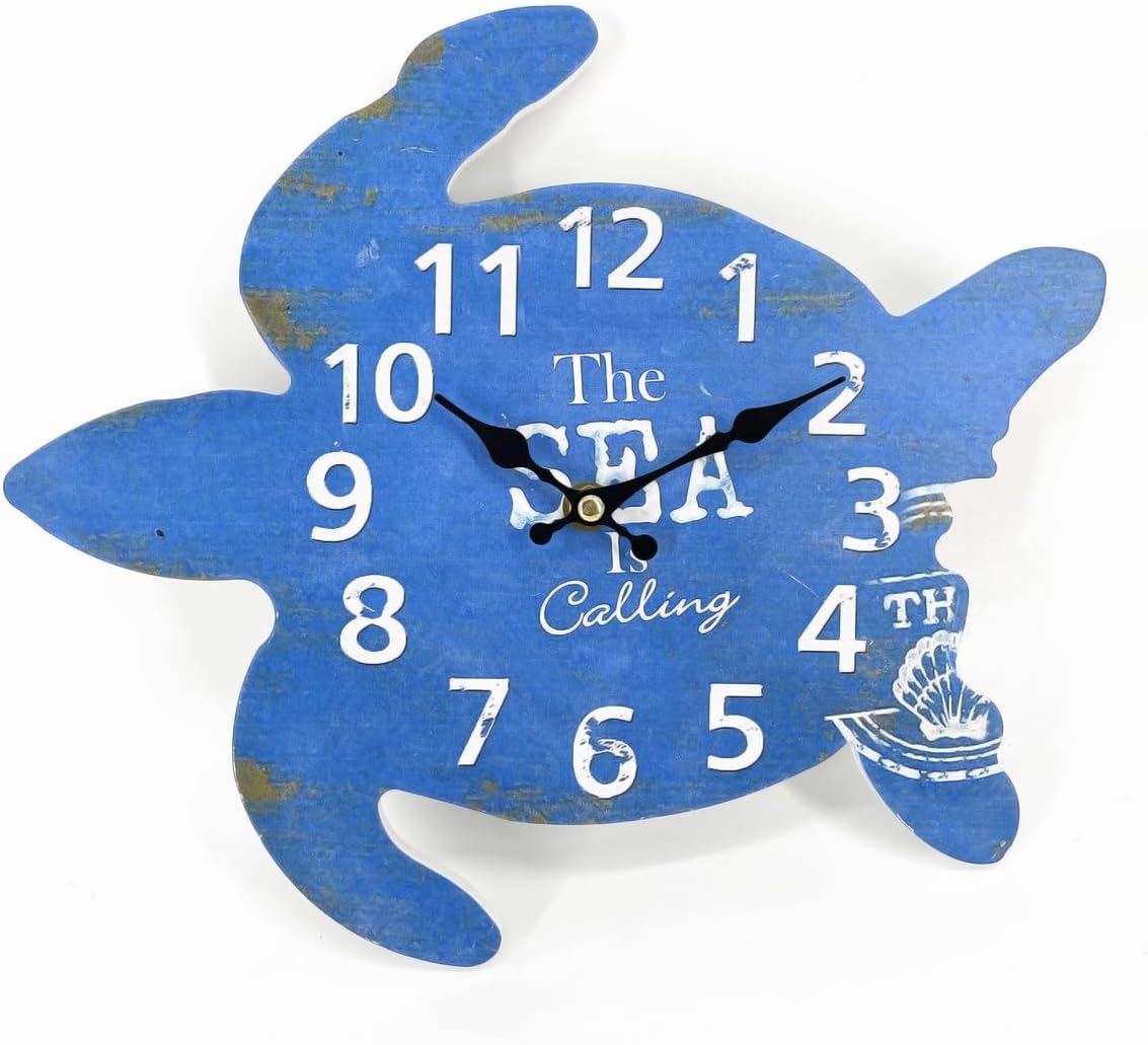 Turtle Beach Wall Clock Silent Non-Ticking Wooden Wall Clocks Ocean Sea Theme