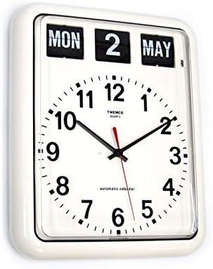 twemco Retro Modern Calendar Day Date Wall Flip Clock BQ-12A (White)