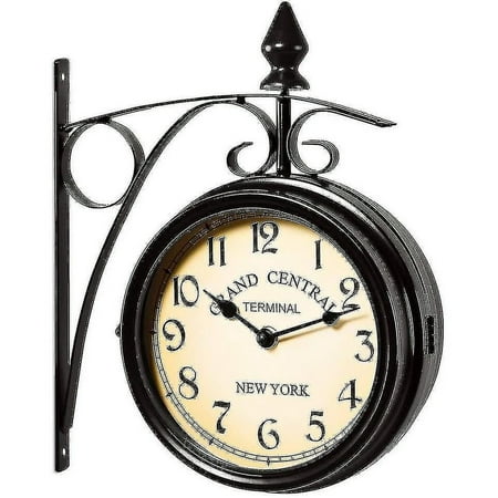 Two Sided Train Station Wall Clock Black Vintage Design Clock Watch