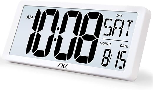 TXL Large Digital Wall Clock with Backlight, 14.2 Battery Operated Alarm Clock with Day, Date & Temperature, Jumbo Display Digital Count Up Down Timer Clock for Seniors, Home, Bedroom Office