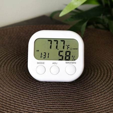 UAEBM Digital LCD Indoor Hygrometer Gauge Clock Temperature Humidity Meter White