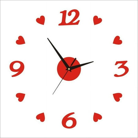 UAEBM DIY Wall Clock Kit with Mirrored Acrylic Design, Large Decorative Wall Clock for Home and Office, Acrylic and Aluminum DIY Wall Clock Decoration Red